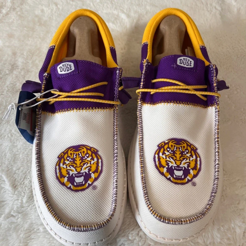 HEYDUDE‎ Men Wally Tri LSU Purple Gold Slip On Shoes Size 11 NWT - Picture 2 of 11